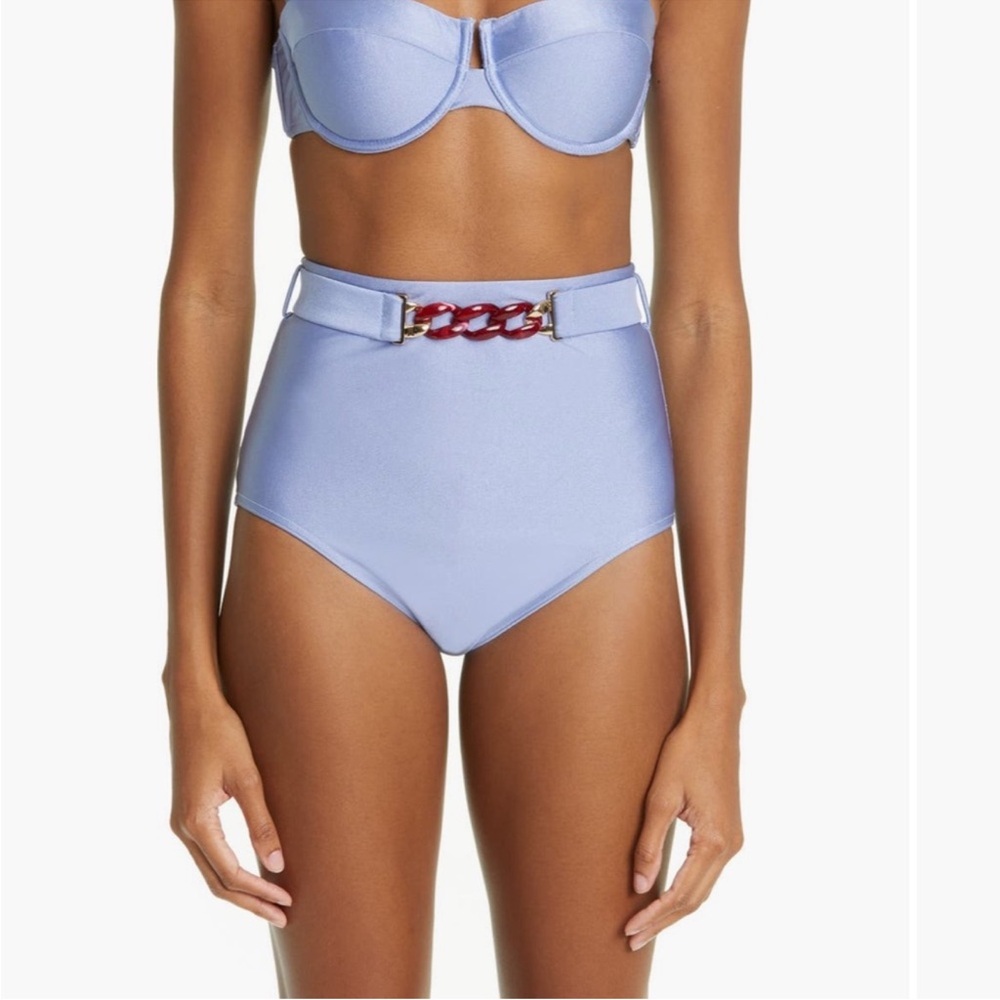 Zimmermann Lavender Bikini Bottom and bra with Deep Red Chain and Gold Accents
